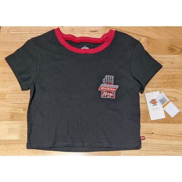 Dickies Racing Black Crew Neck Short Sleeve Tee Retro Crop Top T-shirt Juniors L - Picture 8 of 8